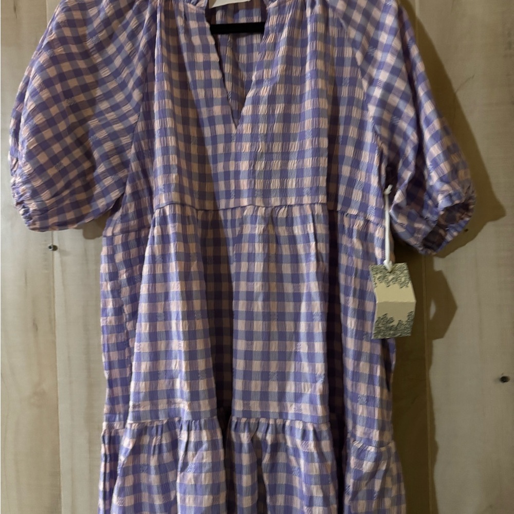English Factory Tiered Gingham Dress- Lavender